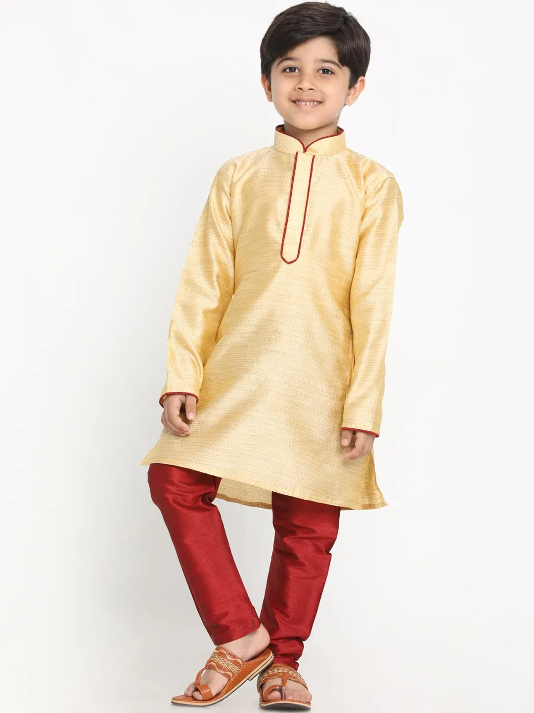 Vastramay Boy's Gold-Toned Kurta with Pyjama Set