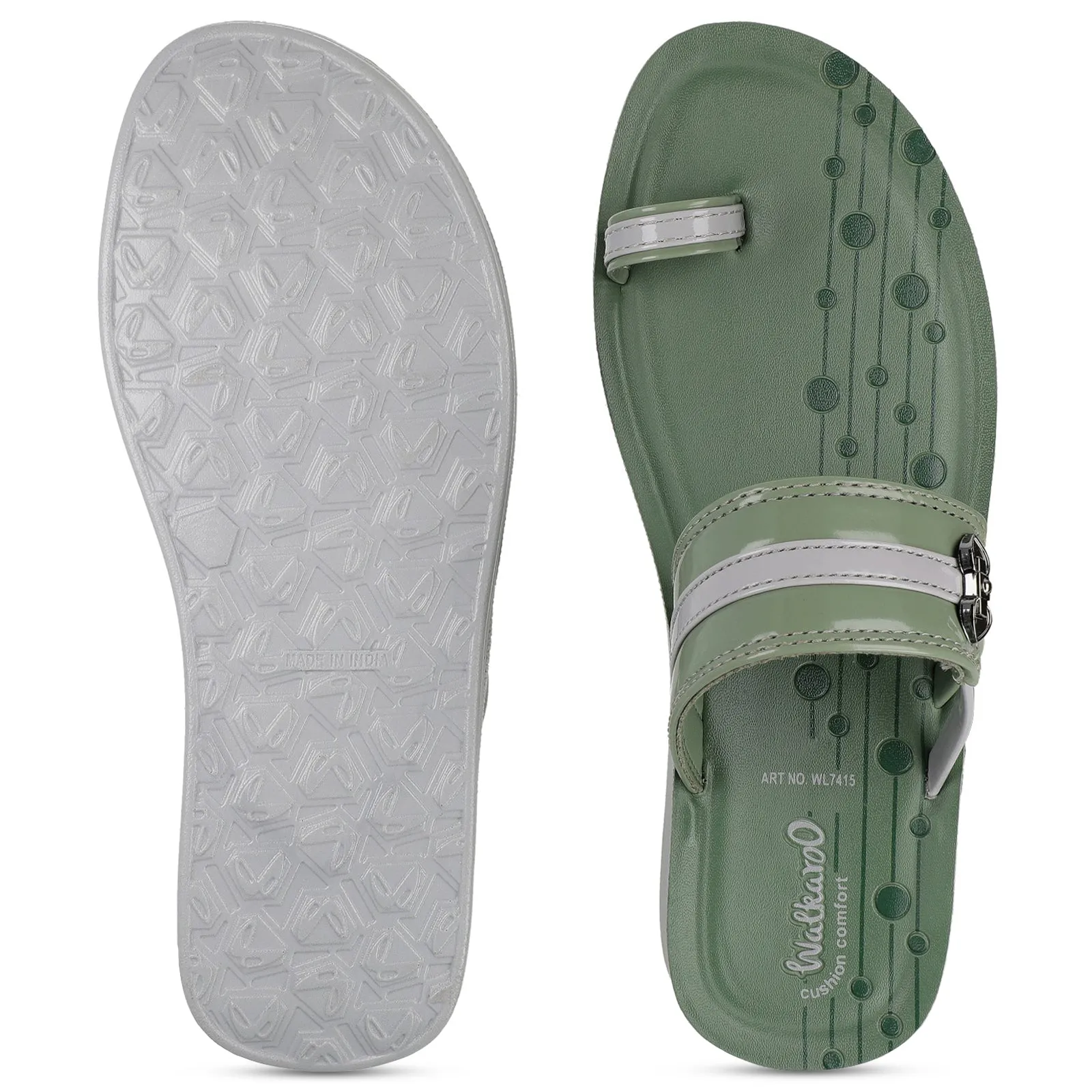 Walkaroo Womens Toe Ring Slide Sandals  - WL7415 Grey Green