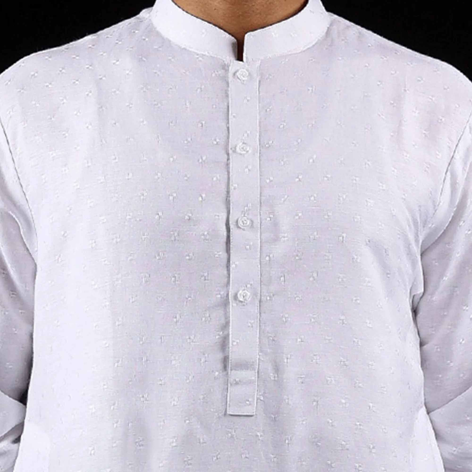 White Self Print Kurta