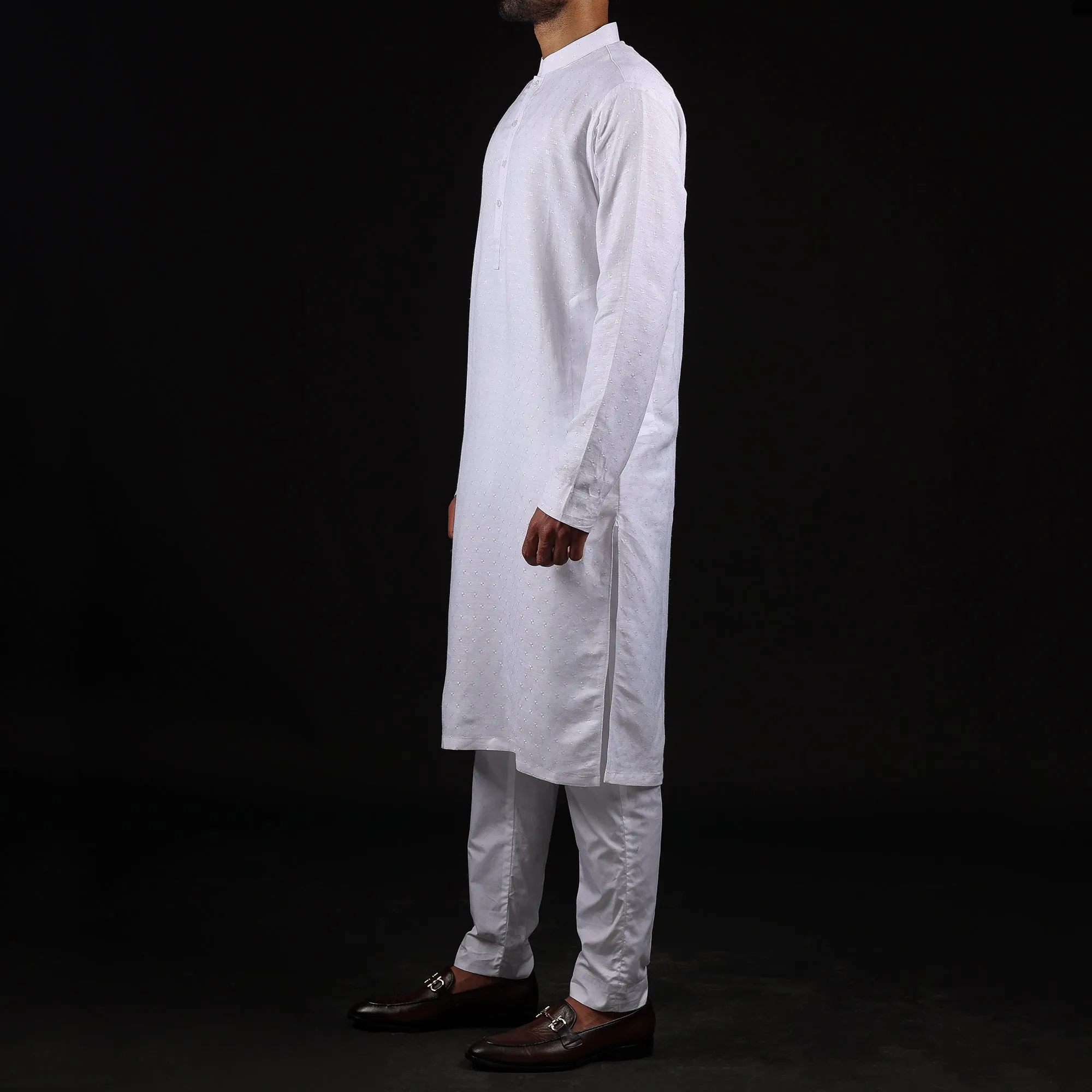 White Self Print Kurta