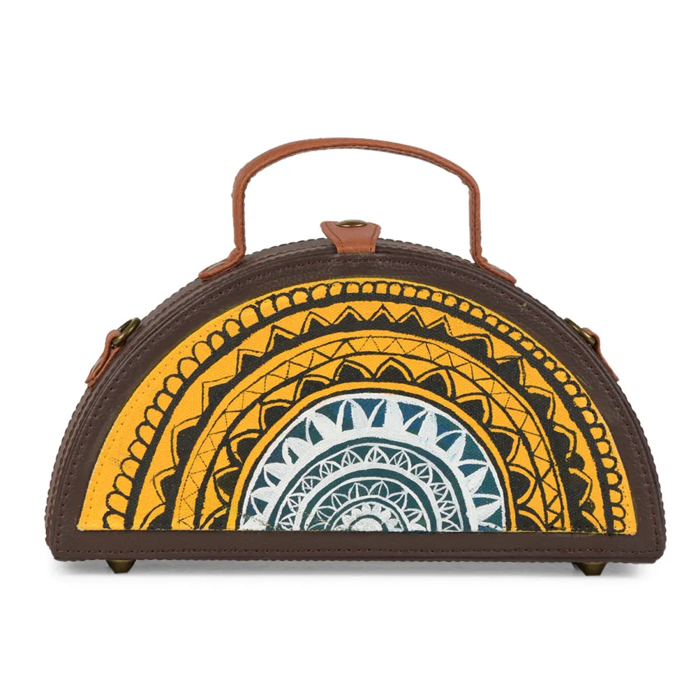 Yellow Mandala Hand Painted Semi circle Crossbody Clutch Bag For Women